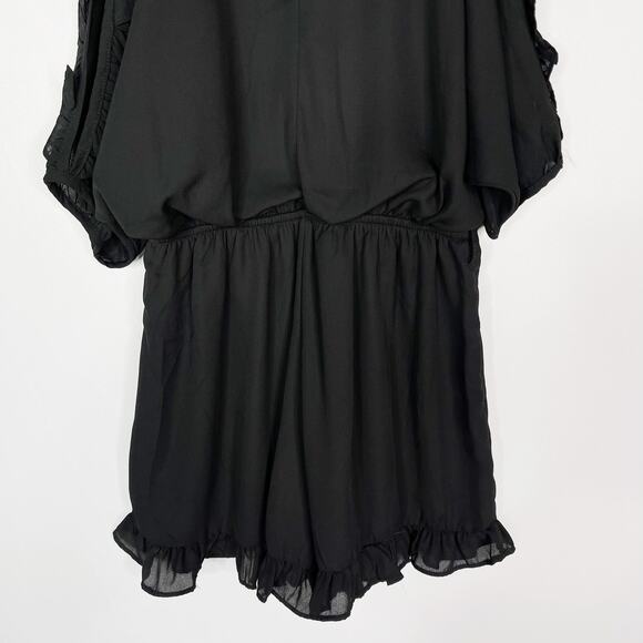 She + Sky Small S Black Ruffled Cold Shoulder Romper Scoop Neck Keyhole - Picture 7 of 10